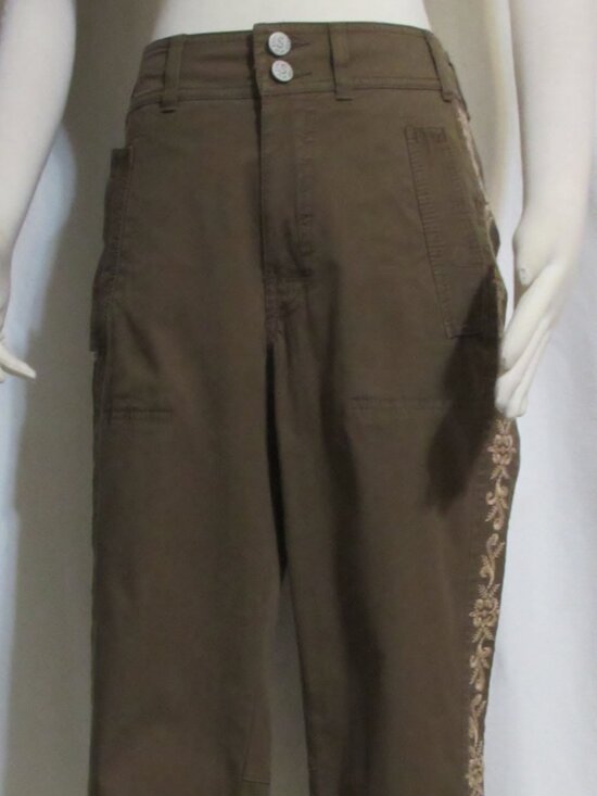 Sundance Pants - NEW Women's Ladies SUNDANCE Brown Stretch Embroidered Fatique Style Pants 6 $148